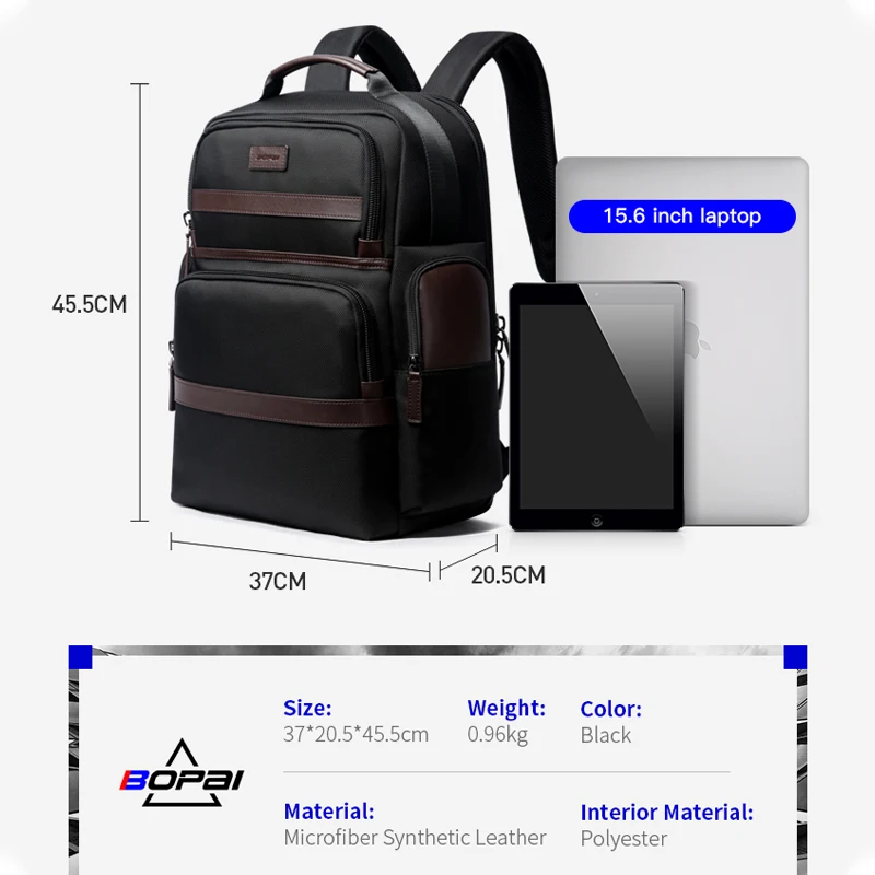 Imagem -06 - Mochila de Lazer Masculina Bopai Anti-roubo com Carregamento Usb 156 Polegadas Mochila para Laptop para Homens Viagens Legais Trabalho de Negócios Mochila Masculina