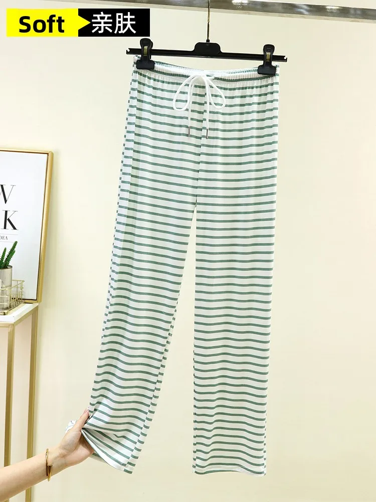 Loose Modal Long Pants Striped Thin Home Pants Large Size Simple Home Pants Autumn Versatile Drawstring Sleepwear for Youth