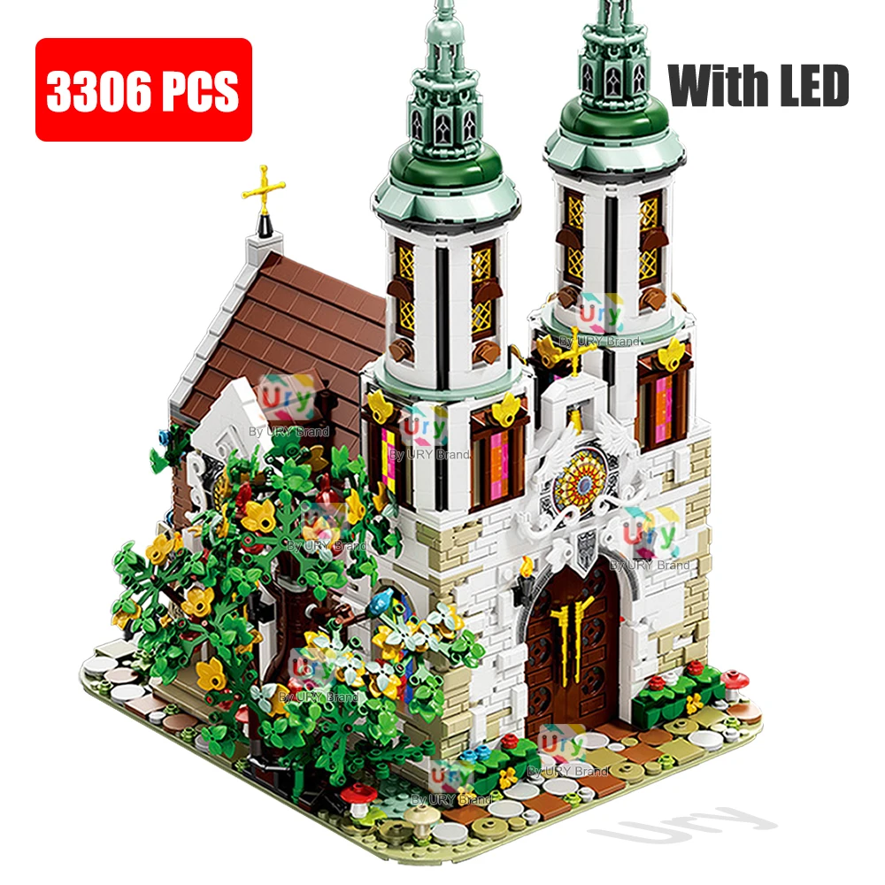 City Street View St. Andrew's Church Creator Ideas LED House Modular Architecture Model MOC Building Blocks Toys Gifts for Kids