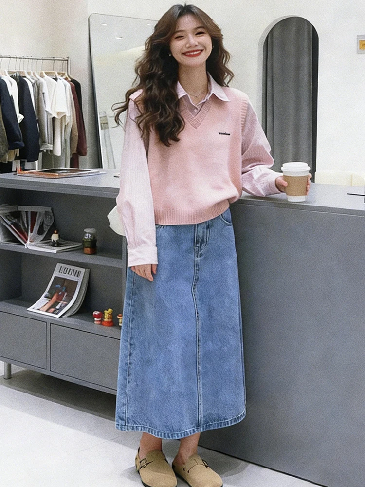 

Модный корейский женский вязаный свитер весна 2026, свободный крой, длинный рукав, цветные блоки, приятный к коже, дышащий