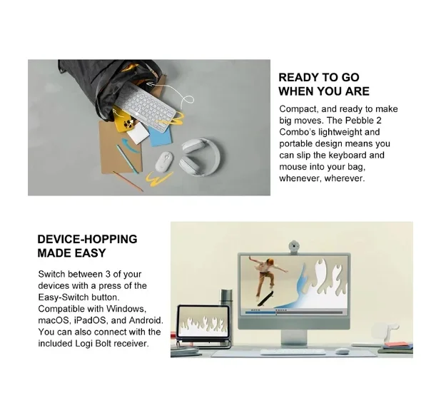 مجموعة واحدة من لوجيتك بيبل 2 كومبو لوحة مفاتيح لاسلكية، متعددة الأجهزة تعمل باللمس الصامتة المحمولة للهاتف اللوحي والكمبيوتر المحمول ويندوز أندرويد IOS #5