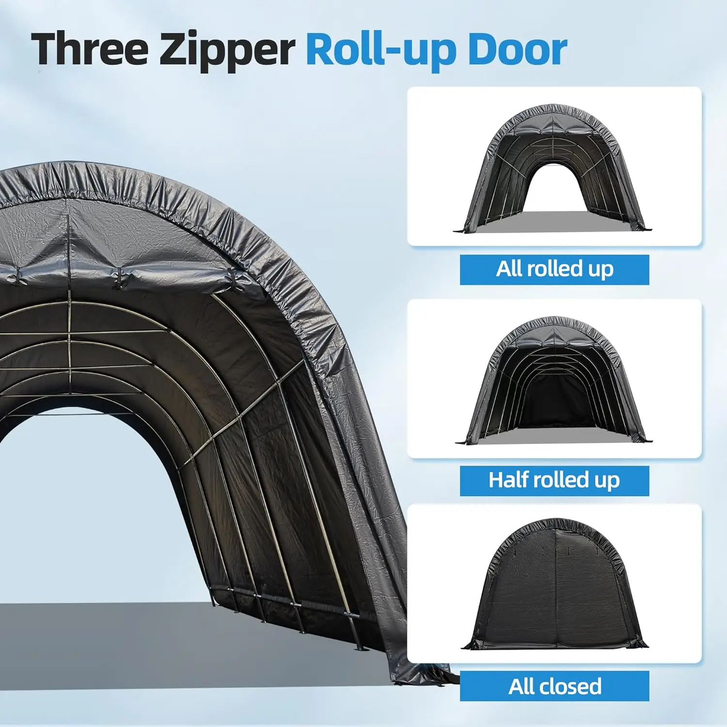 MELLCOM Carport Garaje portátil y resistente de 13 x 20 pies con estructura metálica totalmente de acero y techo de estilo redondo, dosel anti-nieve para automóvil