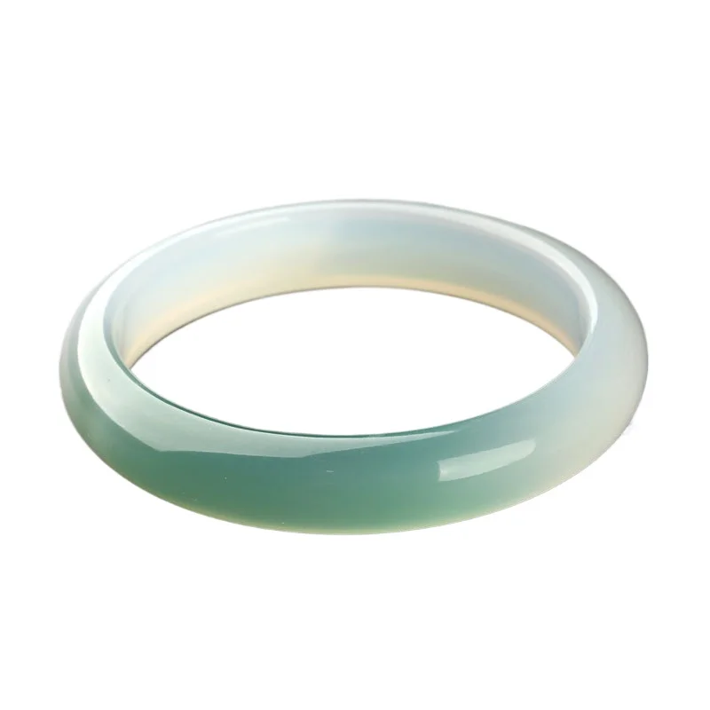 Ice-type Half-mountain and Half-water Agate Bracelet, Yuanshan Dai Oil Cyan Women's Fat Round Bar Bracelet