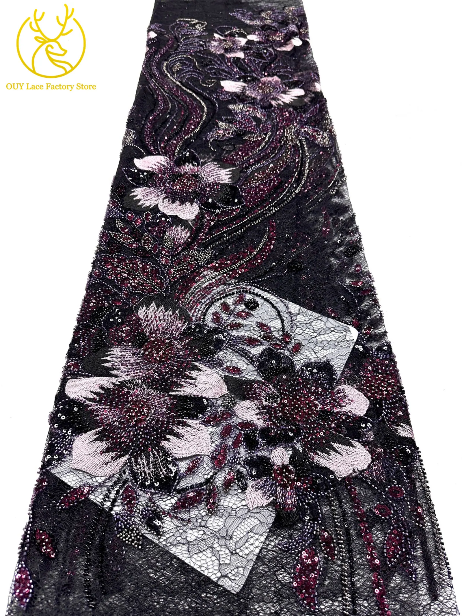 2026 Neues Design Afrikanischer 3D-Blumen-Stickerei Tüll-Netzstoff Nigerianische Französische Perlen-Pailletten-Spitze für Hochzeitskleider – Detail 13