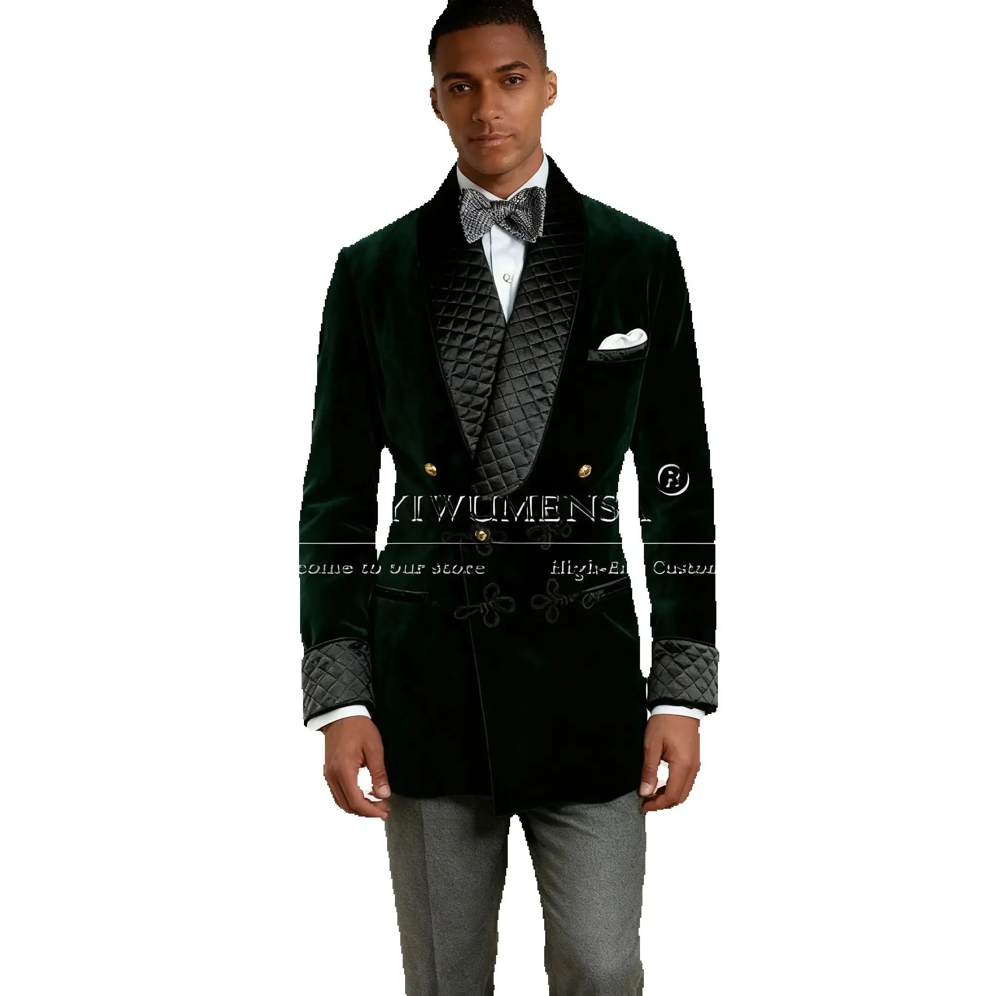 

Smoking Business Velvet Suit Jackets Double Breasted Blazer Outfits 1 Piece Regular Length Groom Evening Party Tuxedos Attire