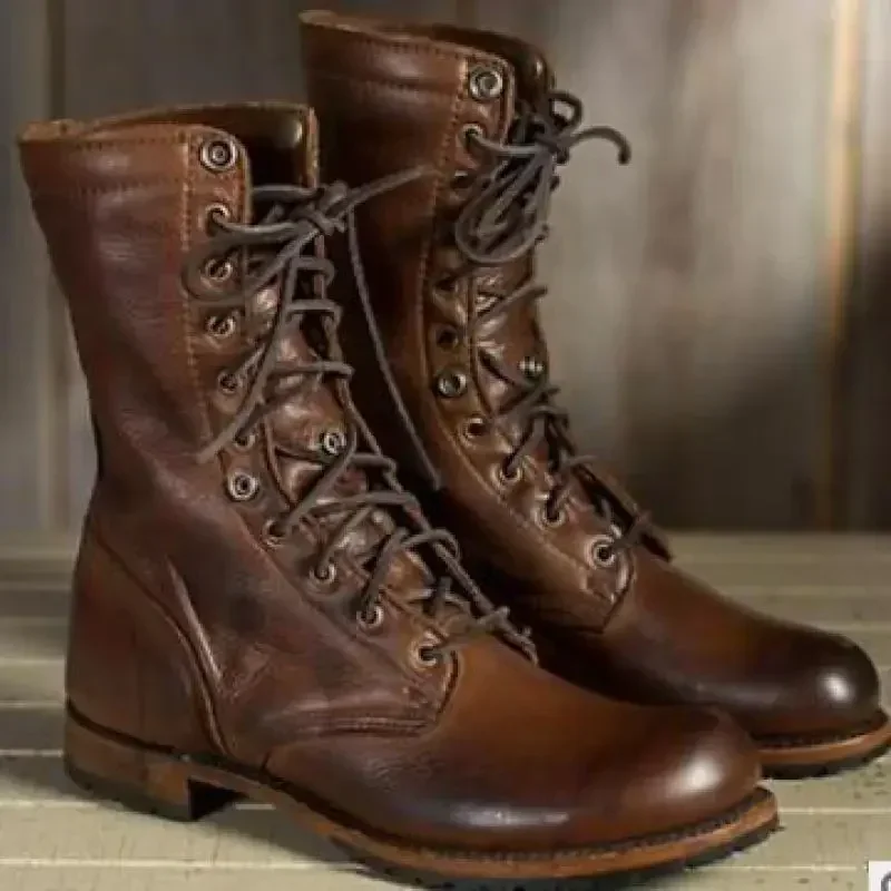 Shoes Boots Women Boots PU Square Heel Round Toe Lace-up Sewing British Style Korean Style Autumn Winter Womens Shoes New Brown