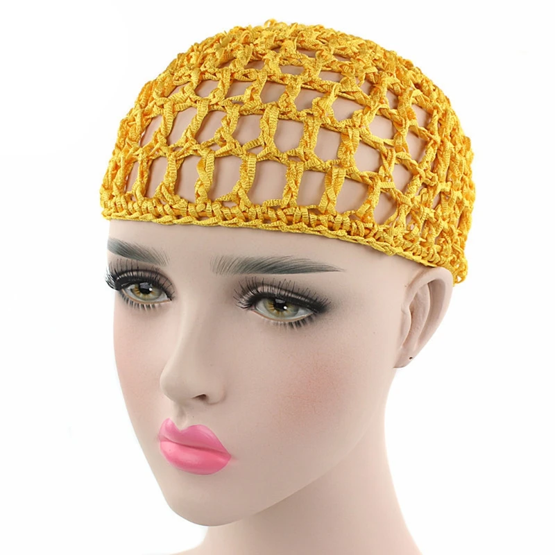 Womens Mesh Hair Net Crochet Cap Solid Color Snood Sleeping Night Cover Turban