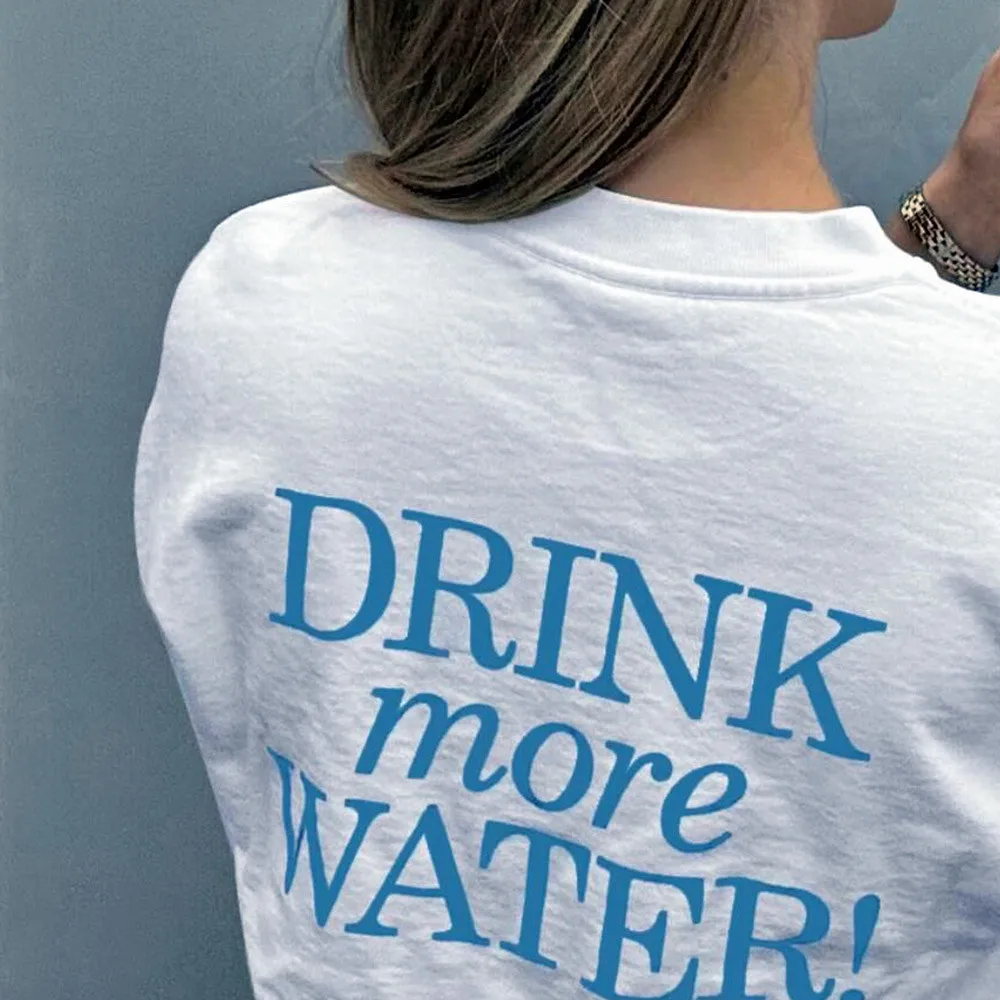 Drink More Water Letters Printing Vintage Style White Loose T Shirt Women Summer Short Sleeve Cotton Casual Tops 90's Tees