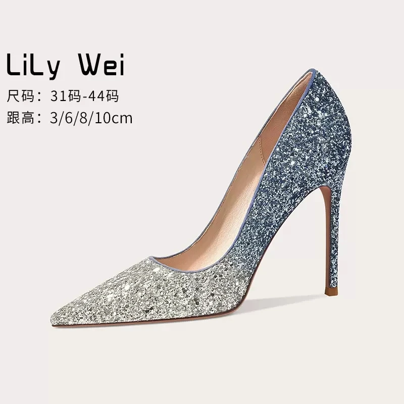 Spring and summer new pointy sequins contrast leather large single shoes banquet dress versatile small stiletto women's shoes