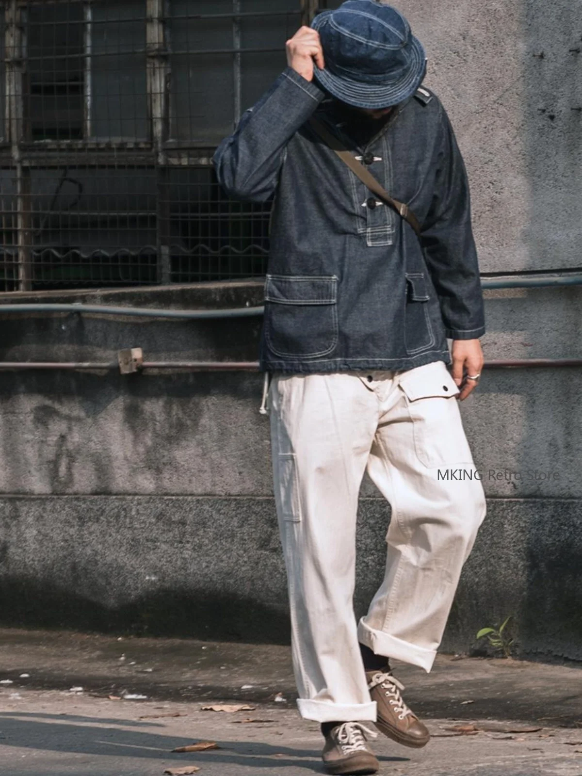 Rugged Bronson Selvage Denim GUNNER SMOCK Artillery Hand Protective Pullover Hooded Camouflage Blouse