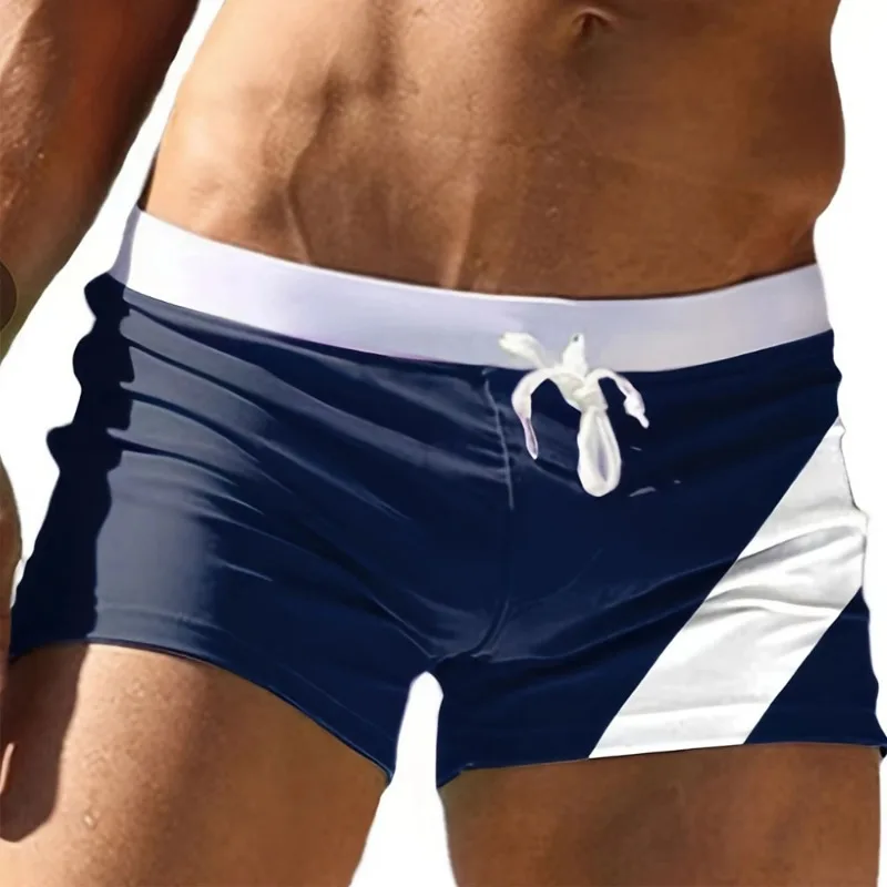 

2025 quick-drying men's boxer swimming trunks zipper tether loose tight swimming beach swimming trunks spot E9J16