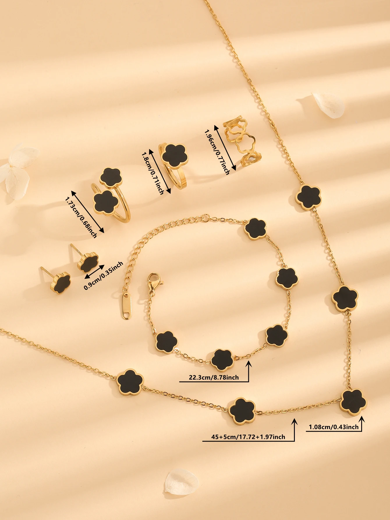 7pc Lucky Clover Gold Plated Clover Necklace Earring for Women Fashion Cute Simple Jewelry Sets