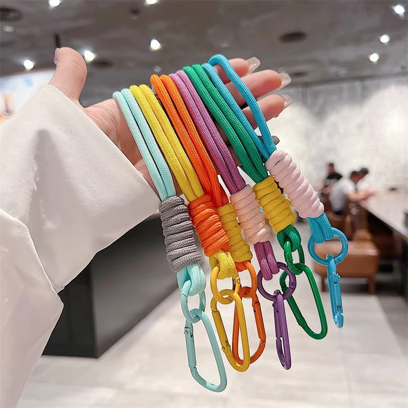 Kreative Schillernde Geflecht Seil Schlüsselbund Karabiner Schlüssel Ring Für Tasche Anhänger Zubehör Hängen Schnur DIY Schmuck Machen – Detail 4