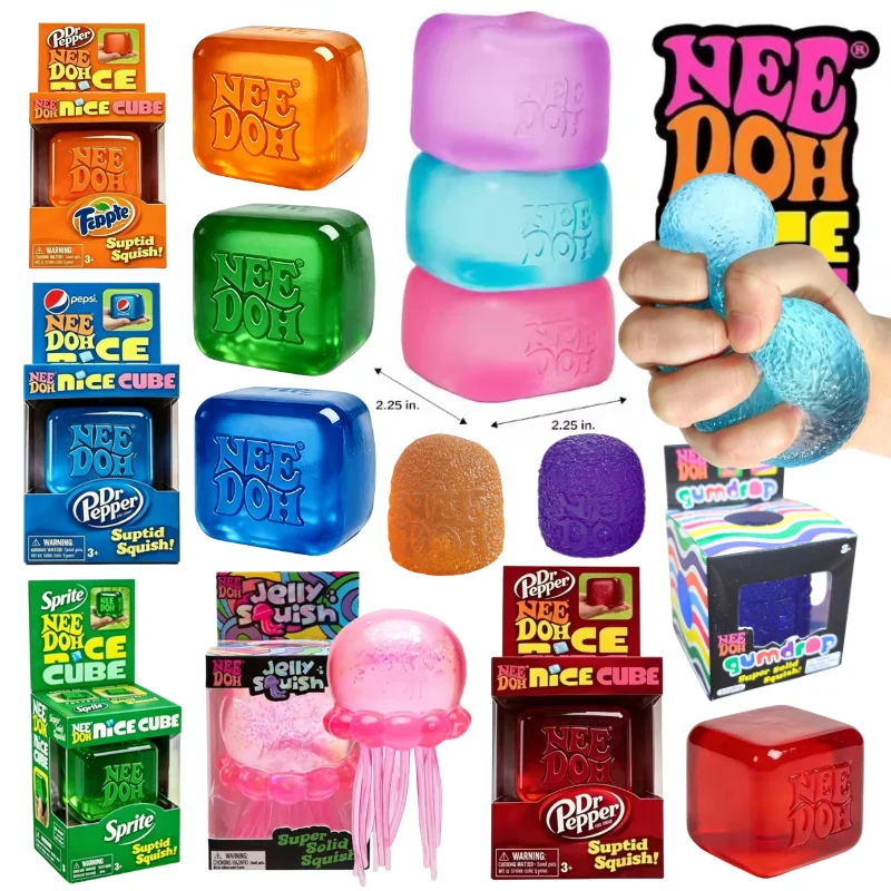 Trending Nee Doh Jellyfish & Cube Squish Toy, Soft Jelly Squeeze Stress Relief Fidget Toy, Sensory NeeDoh for Kids & Adults
