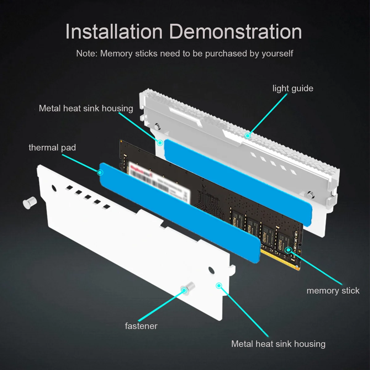TUMMASTER Computer ARGB RAM Memory Heatsink Cooler with Thermal Conductive Pad for Desktop PC Memory DDR2/DDR3/DDR4/DDR5