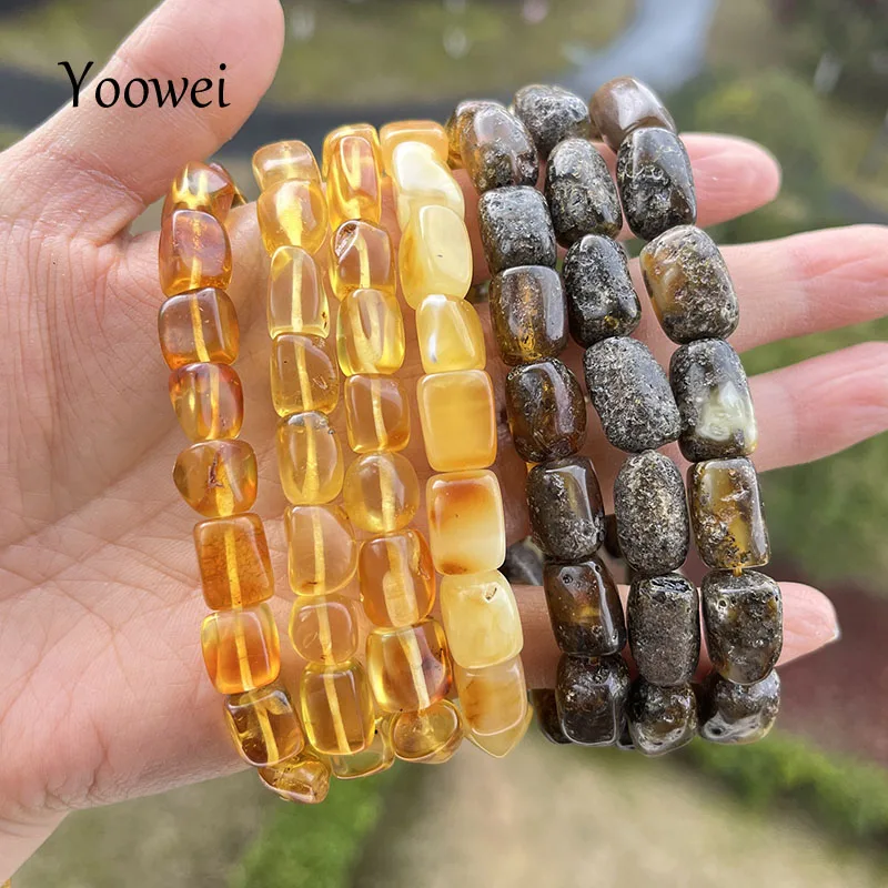 Original Amber Bracelets for Unisex New Genuine Irregular Beads Natural Black Medical Green Healing Jewelry Factory Unique Gift