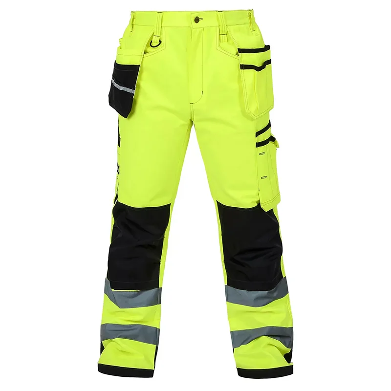 Hi Vis Work Pants Durable Multi Pocket Cargo Pants Fluorescent Yellow Safety Pants Workwear Pants for Construction