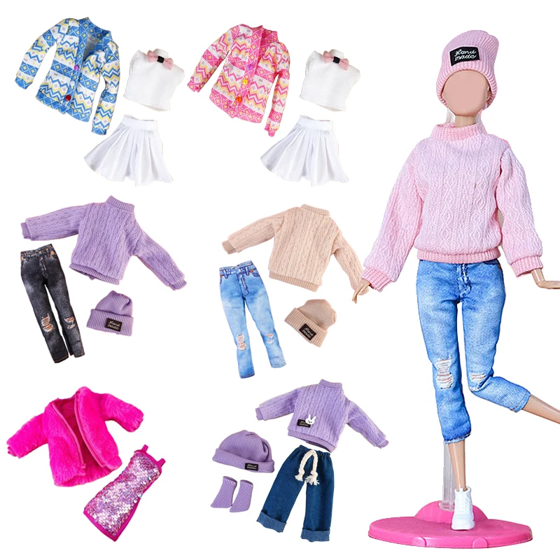 New Arrival 30cm Doll's Clothes Suit Dress Up Accessories Sweater Hat Jeans Suit Girl Play House Toy