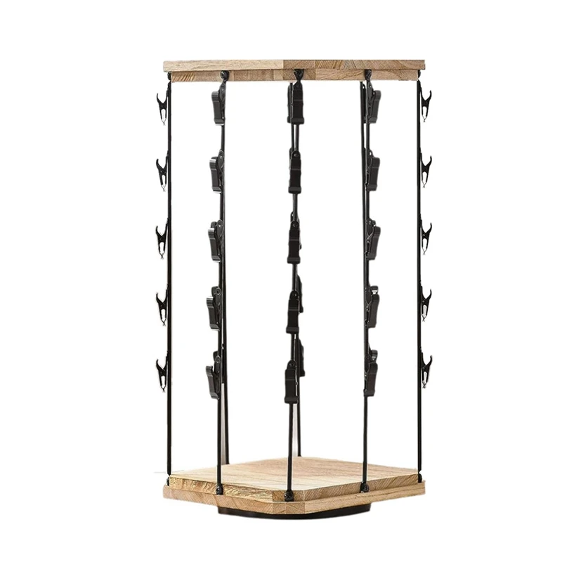 Chip Rack Display Stand, 5 Tiers Snack Organizer for Office Desk, 360° Rotating Wooden Base Chip Holder Candy Display-A27R