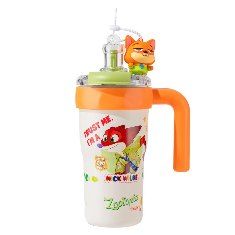 Official Disney Zootopia 800ml Dual-Use Insulated Mug, Nick & Judy Stainless Steel Travel Tumbler with Straw Leak-Proof Cup