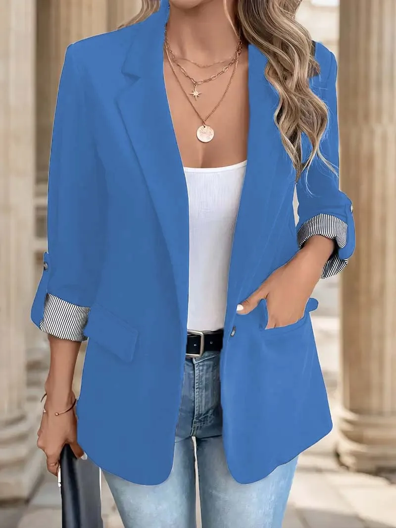 New women's casual and fashionable jacket with rolled sleeves and slim fit button up suit