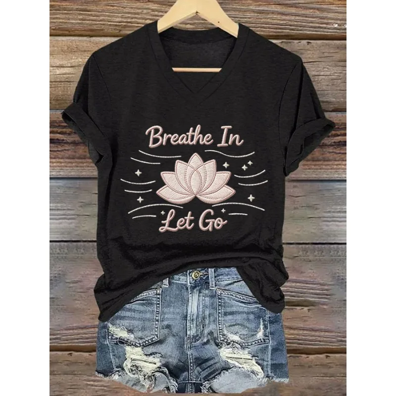 ilstile Women's Mental Health Print T-Shirts Short Sleeve  V Neck Female clothing Summer Black  Tops Casual Tees New Arrival