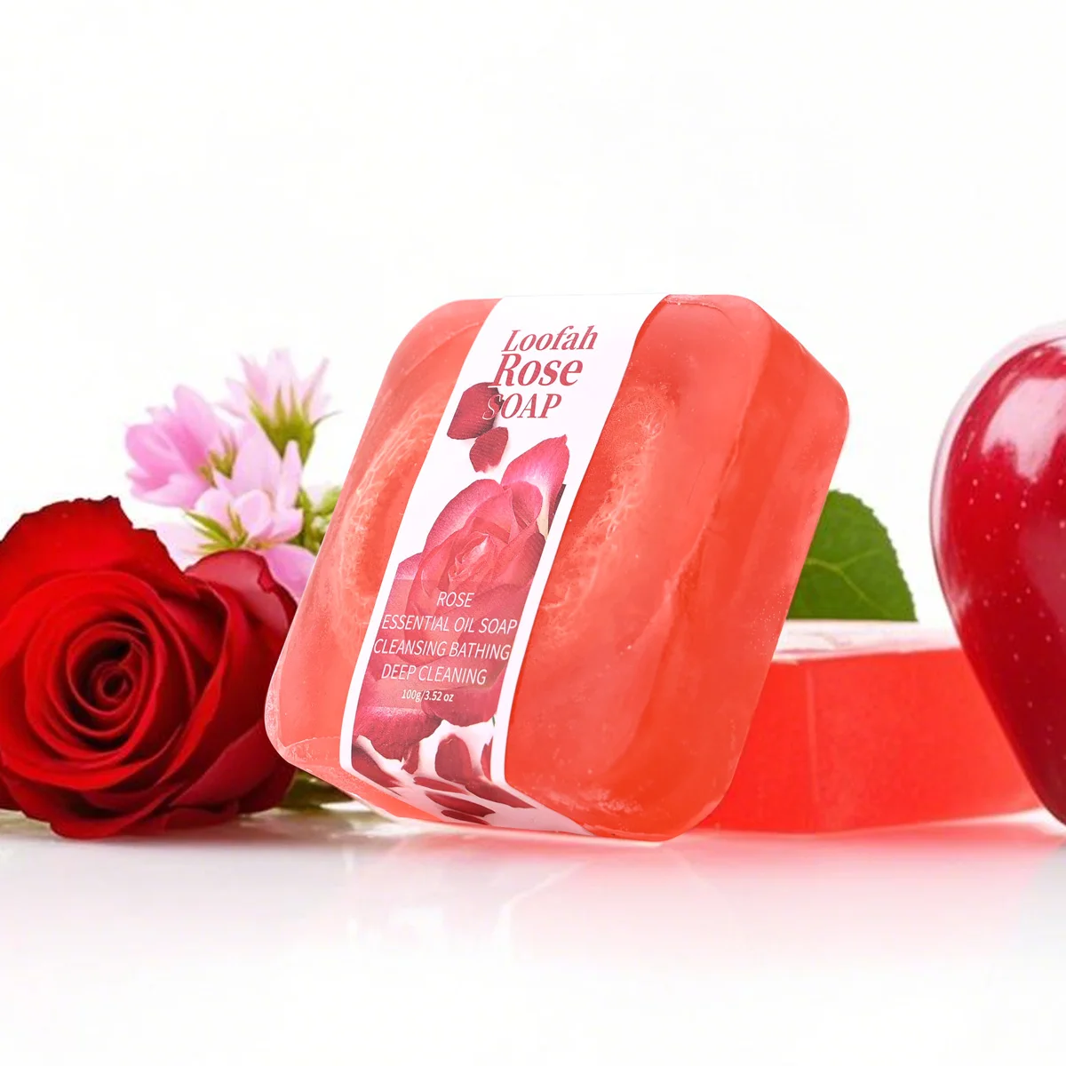 

S+100g rose loofah essential oil handmade soap, citric acid deep cleansing cleanser, bath soap, whitening loofah soap