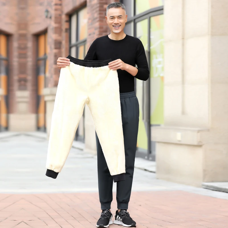 

Men's Fce Lined Thi Casual Pants Dad Sle Winter Long Trousers Comfortable Elastic Waist Loose Fit Busin Casual