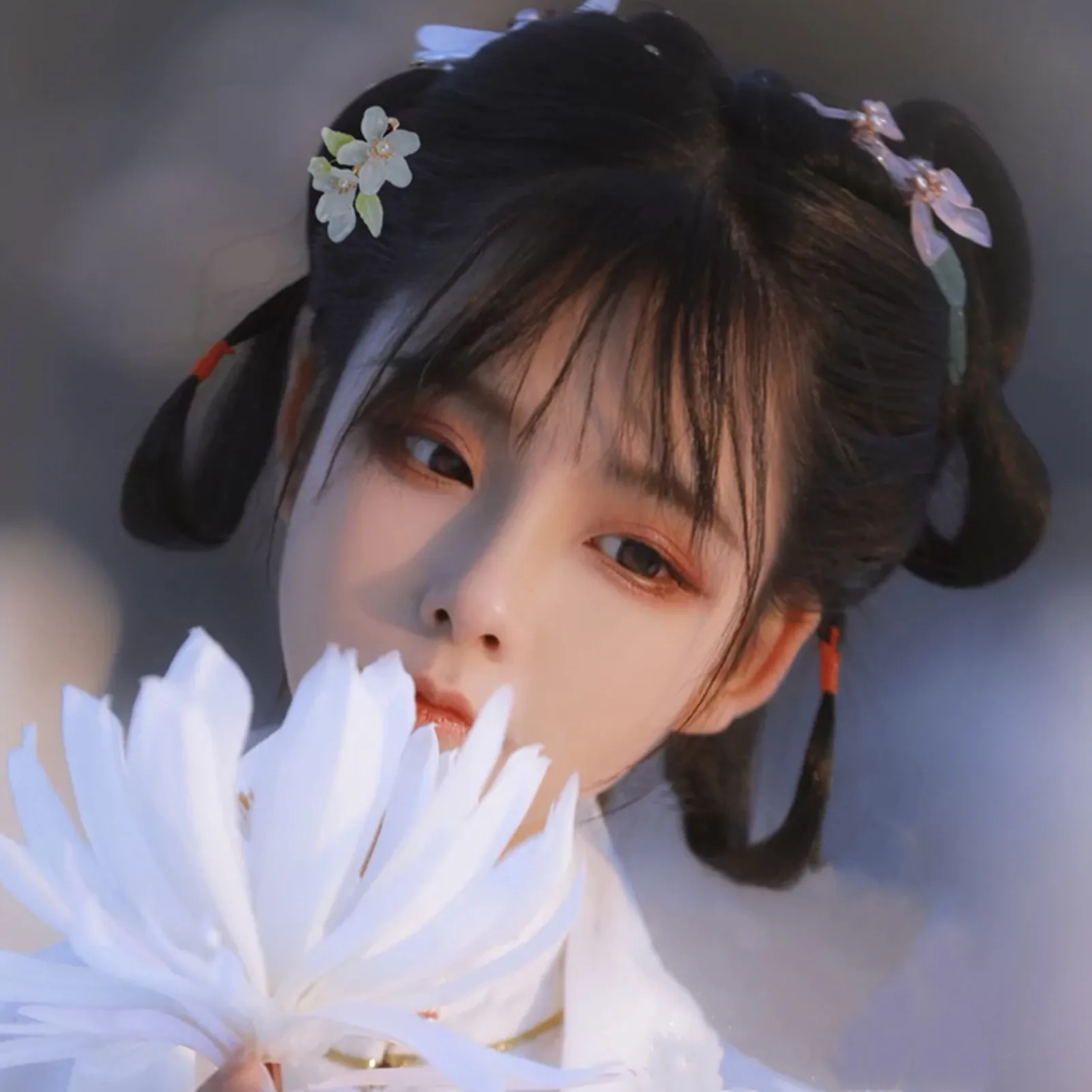 Antique Chinese Hanfu Hair Clips Glass Flowers Hairpin Girls Fairy Pearl Headdress Traditional Hanfu Headpiece Ancient Jewelry
