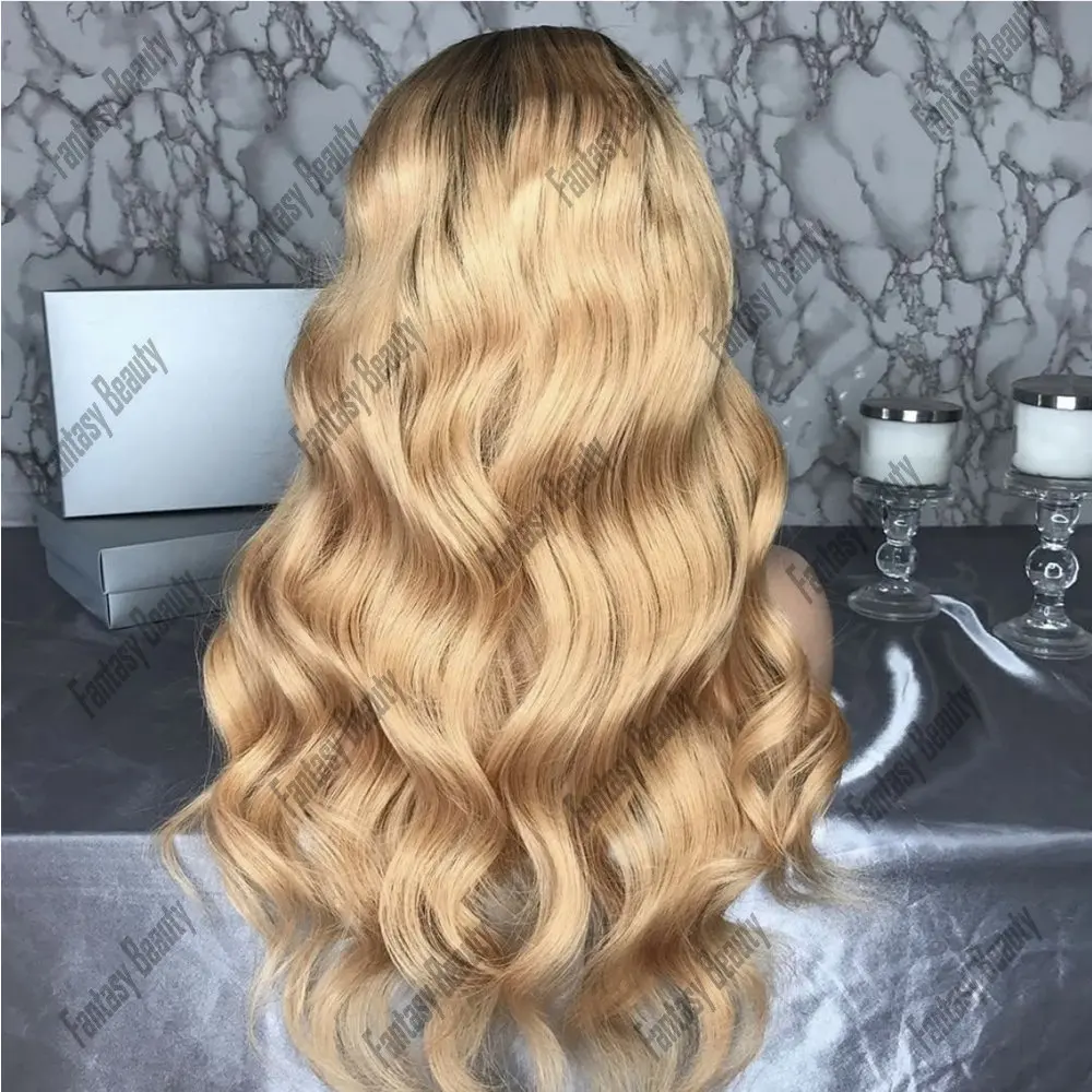 Remy cabelo humano para mulheres, onda do corpo, U parte perucas, Ombre cor loira, onda solta, sem cola, 1*4 V parte perucas, 10-30 em, 180% densidade