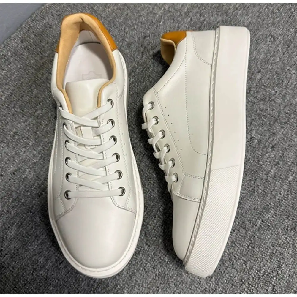 Handcrafted White Leather Classic Sneakers – Superior Craftsmanship, Modern Minimalist Appeal