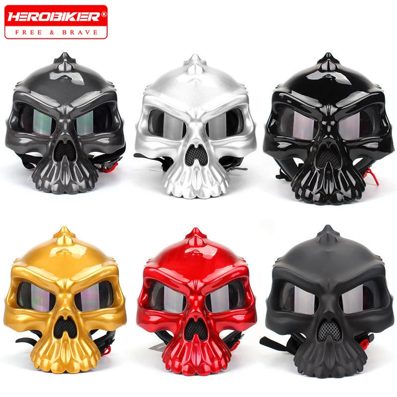 

Retro Motorcycle Helmet Fashion Skull Shape Men Women All Seasons Motorbike Half Face Skeleton Halloween Gift