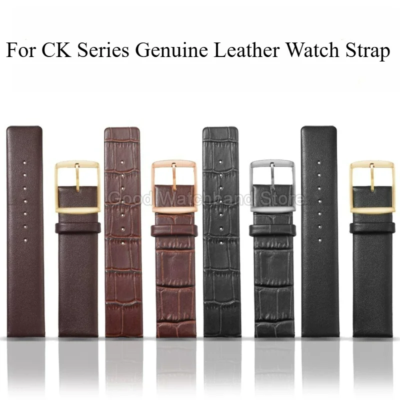Look Elegant Leather Watchband Equipped Sturdy Pin Buckle Flat Lug for CK K2Y211 K76211 K2G211 K2Y231 Matte Fine Grain Surface