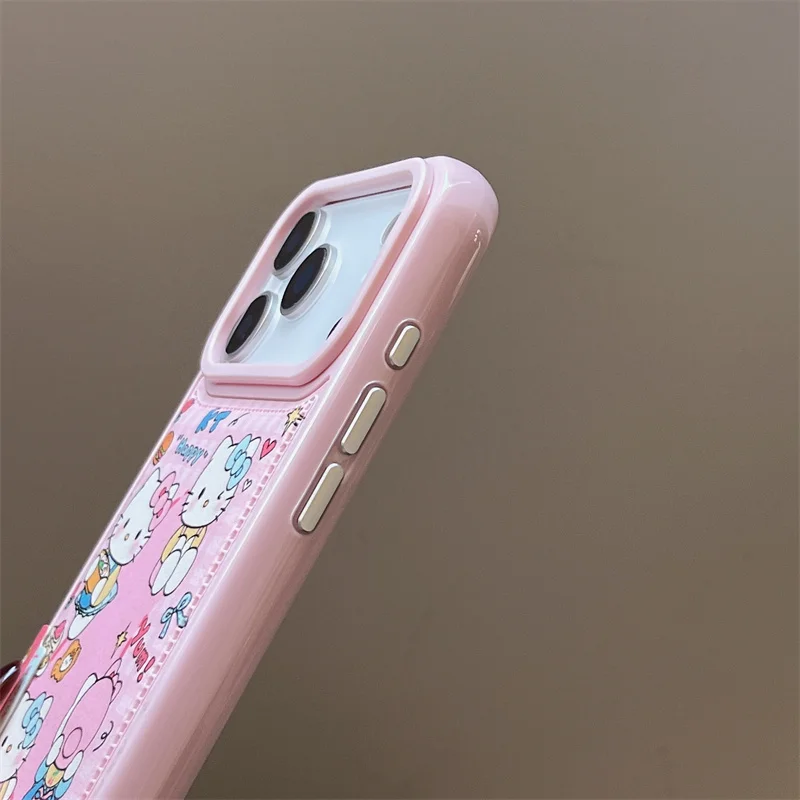اليابانية لطيف الكرتون Hellokitty الوردي قضية الهاتف آيفون 17 برو 16 15 14 برو ماكس غطاء جلد للصدمات حالات Kawaii Funda