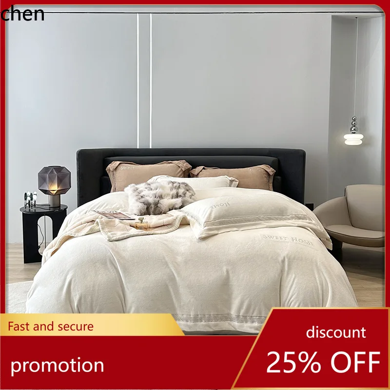 YFY Luxury High-End Winter Milk Velvet Four-Piece Set, Thickened and Warm Double-Sided Coral Velvet Duvet Cover Bedding