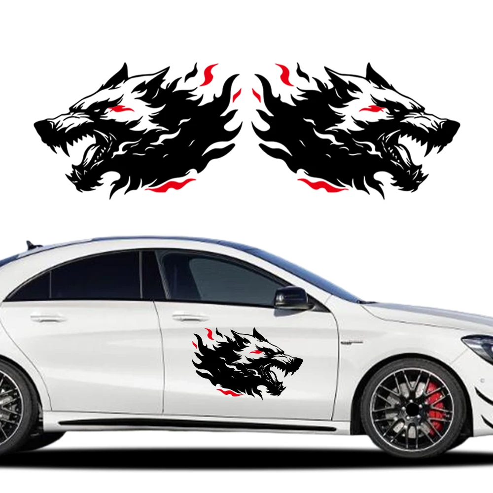 

Ferocious Wolf Head Car Sticker Flame Pattern Car Side Door Vinyl Decal Self-Adhesive Waterproof Auto Body Decoration Sticker