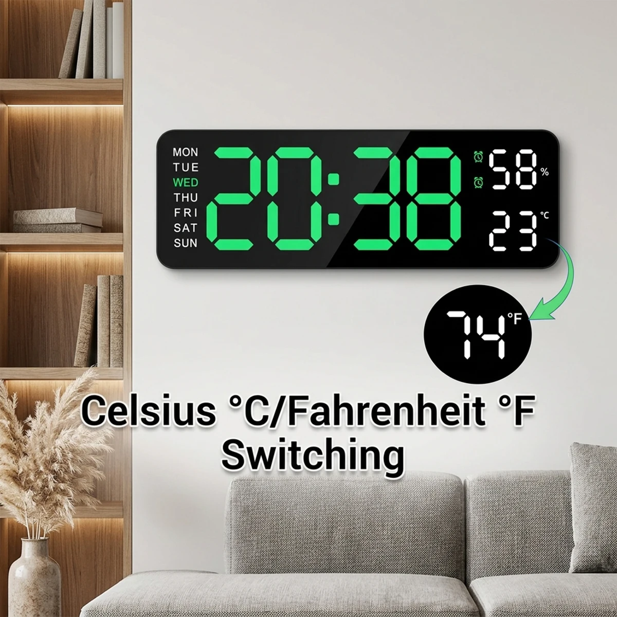 Large Digital Wall Clock USB Powered TEMP Humidity Week Auto Dimmer DST Table Clock 12/24H Electronic LED Alarm Clock Xmas Gift