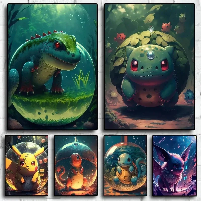 

Anime Peripheral Pokemon Figures Pikachu Charizard Blastoise Decorative Canvas Painting Wall Poster Art Living Decorate Picture