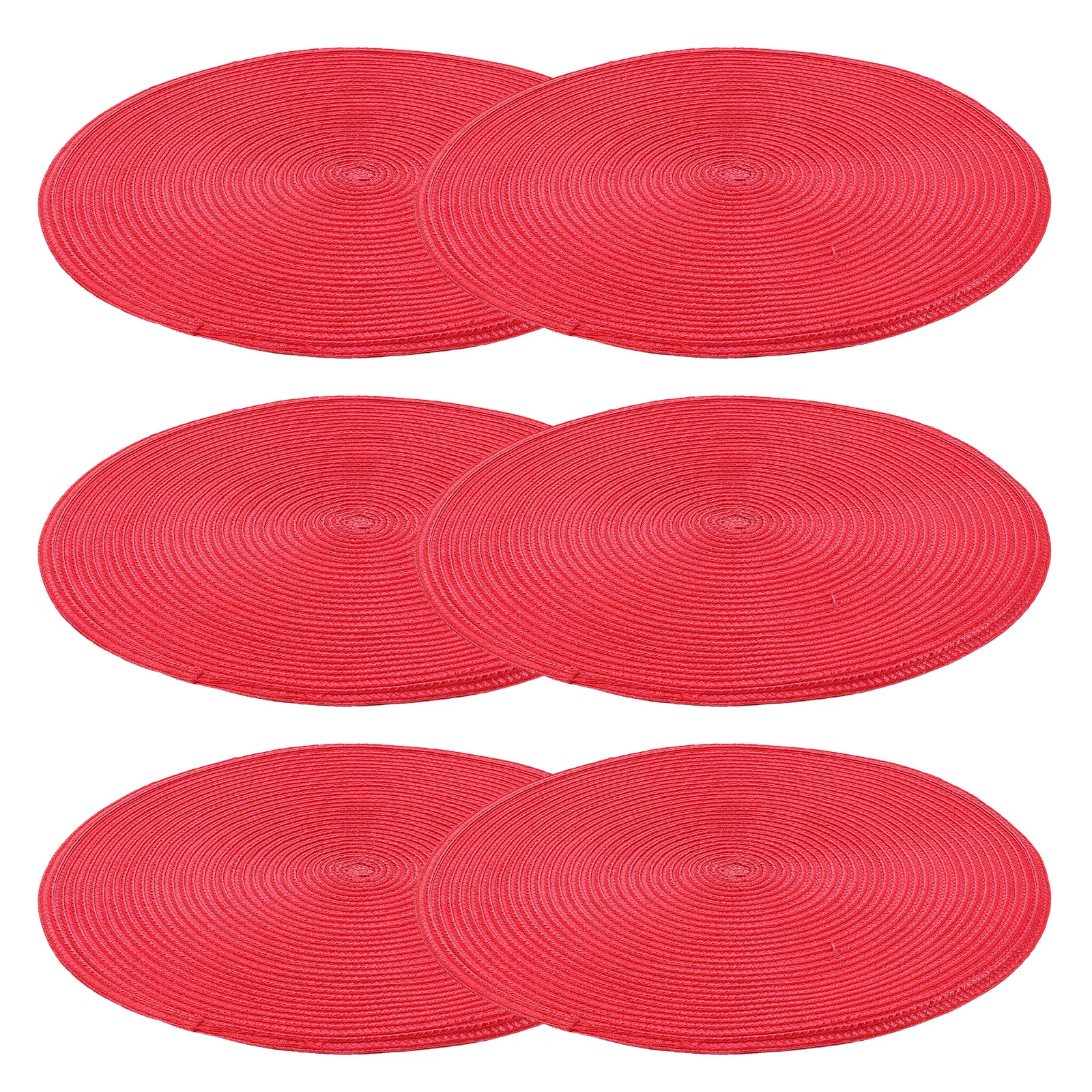 6 قطعة المفارش المنسوجة المستديرة مضفر الروطان نمط الجدول الحصير العزل الحراري ديكور استخدام حفل زفاف وعيد ميلاد المفارش الحمراء