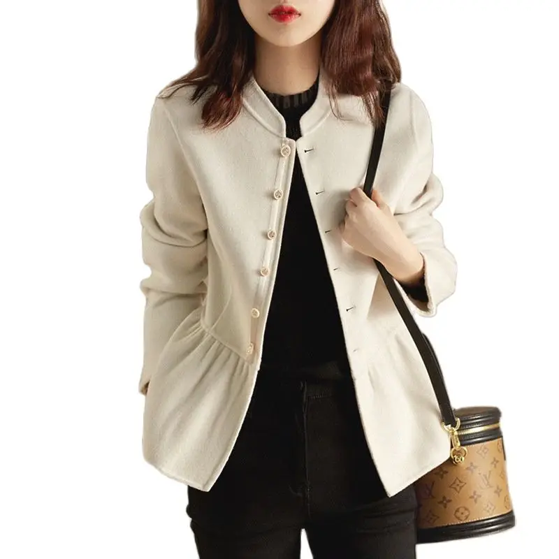 

Women's Woolen Coat Chic Short Jacket Female White Black Double-Faced Wool Cashmere Casual Jacket Spring Autumn Outerwear Tops