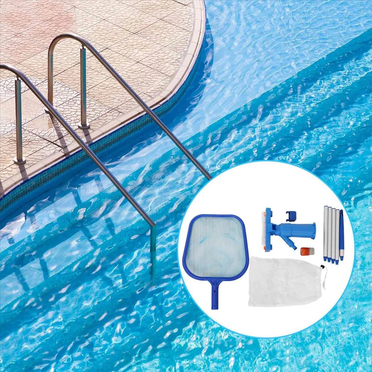 

T22C Clean Pool Swimming Pool Leaf Skimmer Net with Telescopic Aluminum Pole with Fine Mesh Netting Basket, Adjustable Length