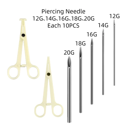 10/50 Uds suministro de tatuaje 12G 14G 16G 18G 20G agujas de perforación agujas de punción corporal estériles desechables surtido de oreja nariz