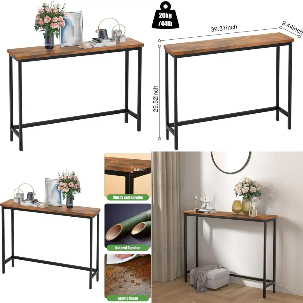 

Узкий консольный столик для прихожей, гостиной и фойе — 39, рустикальный коричневый и черный