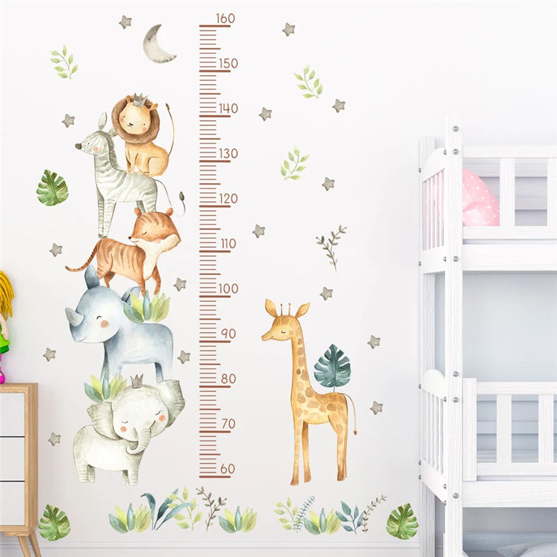 Lovely Animals Wall Sticker For Height Measure Kids Room Decoration Cartoon Lion Elephant Mural Art Diy Home Decal Pvc Posters