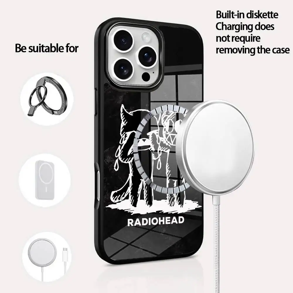 

R-Radiohead Band Rainbow Phone Case For IPhone 16 15 14 13 12 11 Pro Max Plus Mini Magsafe Mirror Wireless Magnetic Cover