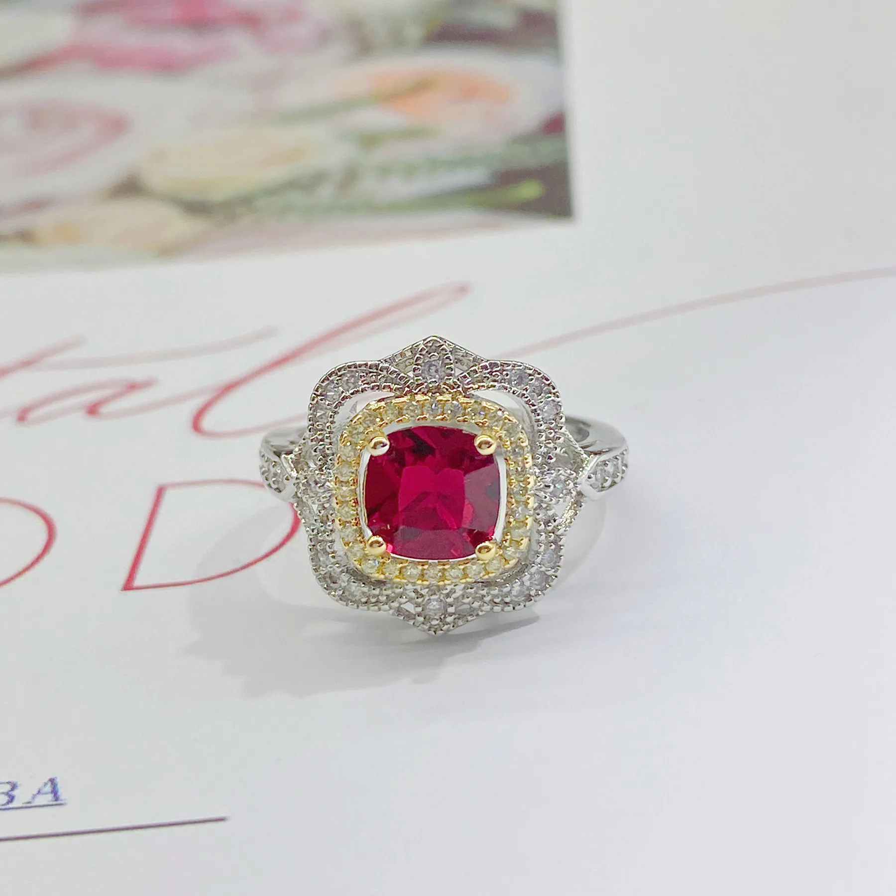 

Ruby Gold brushed Iris Ring Women Hand Gifts Luxury Fine Jewelry 925 Sterling Silver Best Server