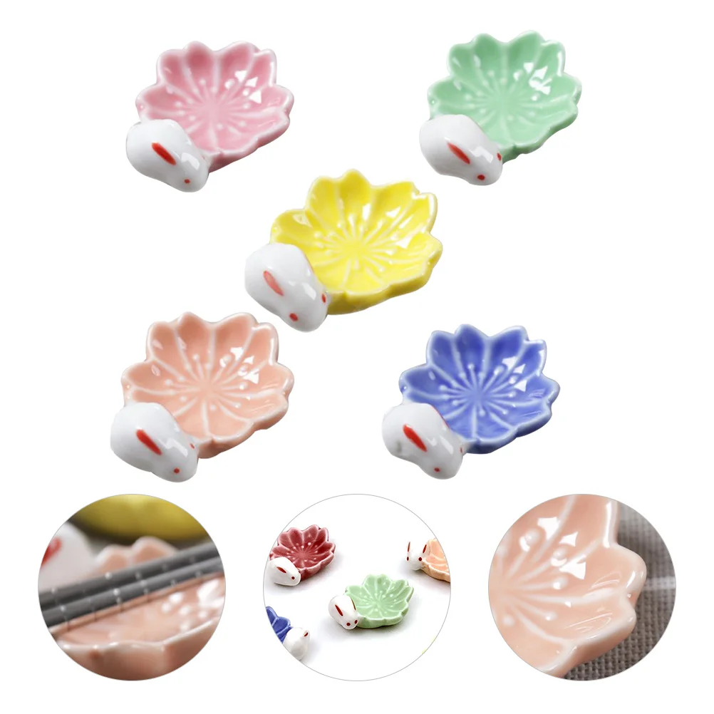 

5 Pcs Pink Porcelain Chinese Style Storage Rack Chopstick Accessories Rest Cute Flower Holder