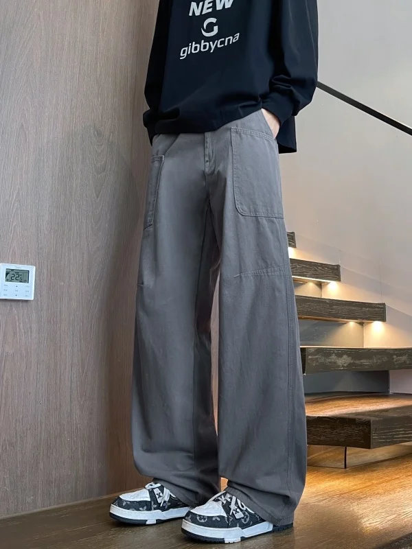 Calças de Trabalho Casuais Retro MGJM com Bolsos, Jeans Soltos de Perna Reta para Homens e Mulheres, Estilo Urbano para Todas...