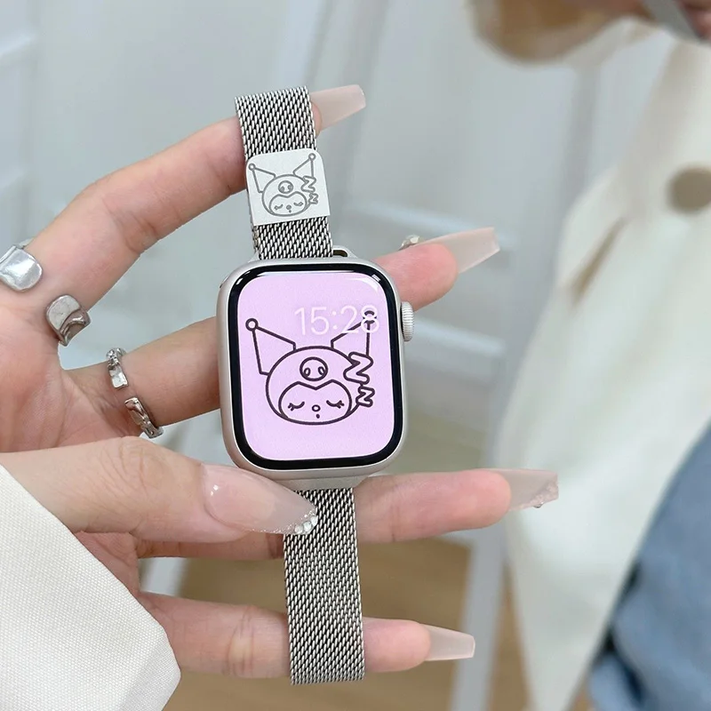 Cute Sanrio Kuromi Hello Kittys Iwatch Watch Band Kawaii Cartoon Metal Magnetic Milan Iwatch 38 40 44MM Watch Strap Girl Gifts