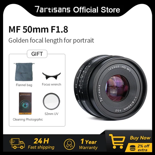 Imagen 1 del producto 7artisans 50mm F1.8 Lente principal de retrato de gran apertura para Sony E ZEV-10 A6500 A6400 A6000 Fujifx X-T4 X-A1/X-A2 X-A20 Micro 4/3 E-PL1/E-PL2 /E-PL3 E-PL10